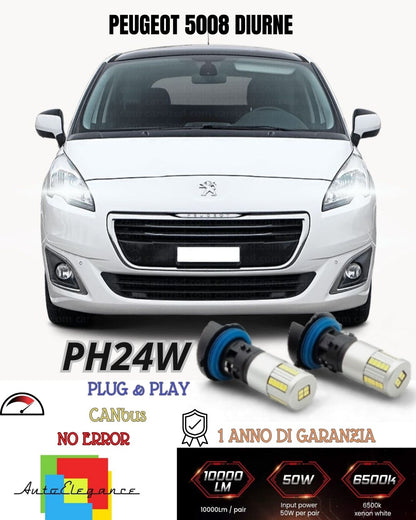 😍COPPIA LUCI DIURNE DRL 34 LED PH24W CANBUS ❤️PEUGEOT 5008❤️ MPV 6000K NO ERROR