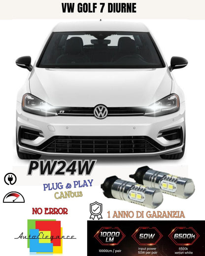 ❤COPPIA LUCI DIURNE DRL 10 LED PW24W CANBUS VOLKSWAGEN GOLF 7 VII 6000K NO ERROR