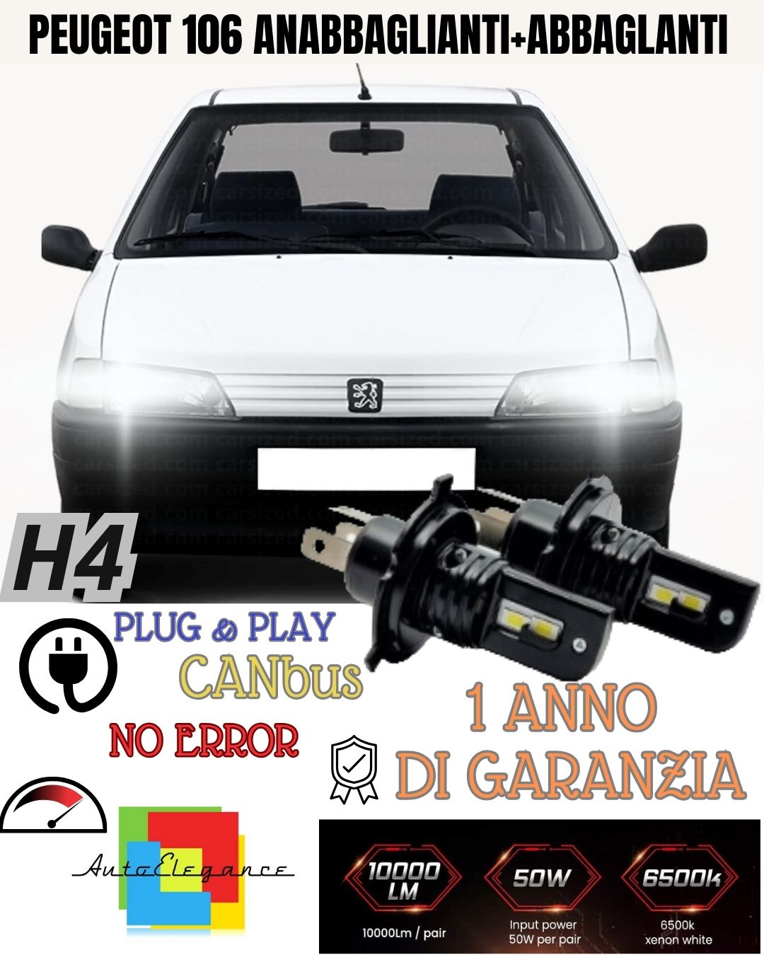 💥💥💥💥KIT H4 A LED PER PEUGEOT 106 LAMPADE LED H4 6000K XENON BIANCO NO AVARIA