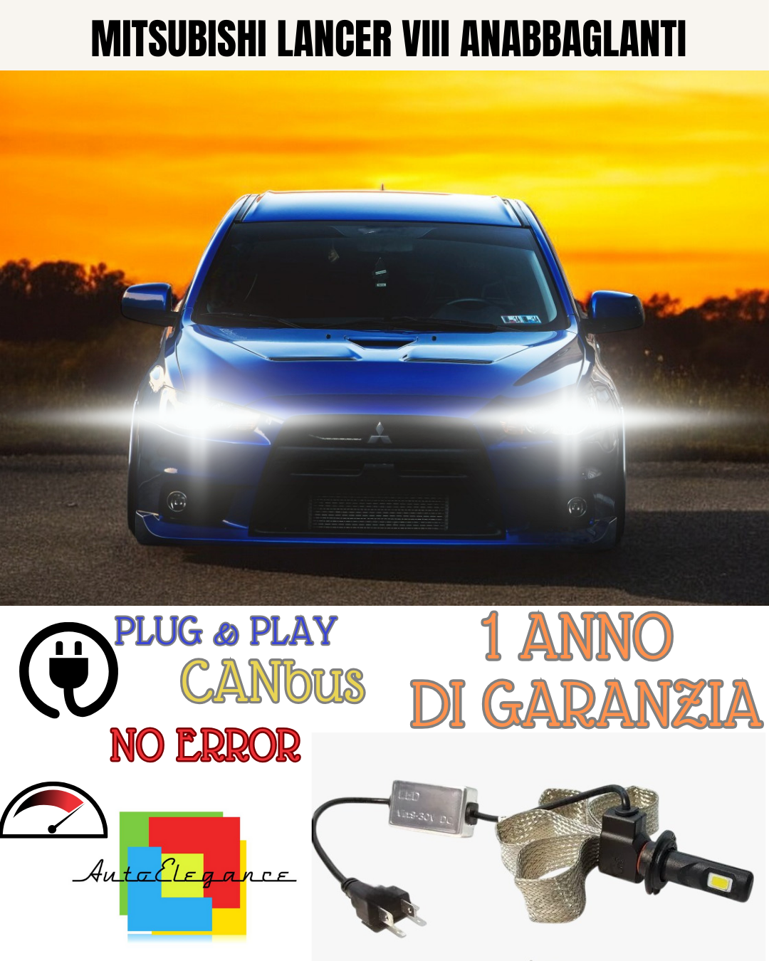 🔥KIT LED  MITSUBISHI LANCER VIII HB4 6000K BIANCO 6400  LUMEN ANABBAGLIANTI🔥