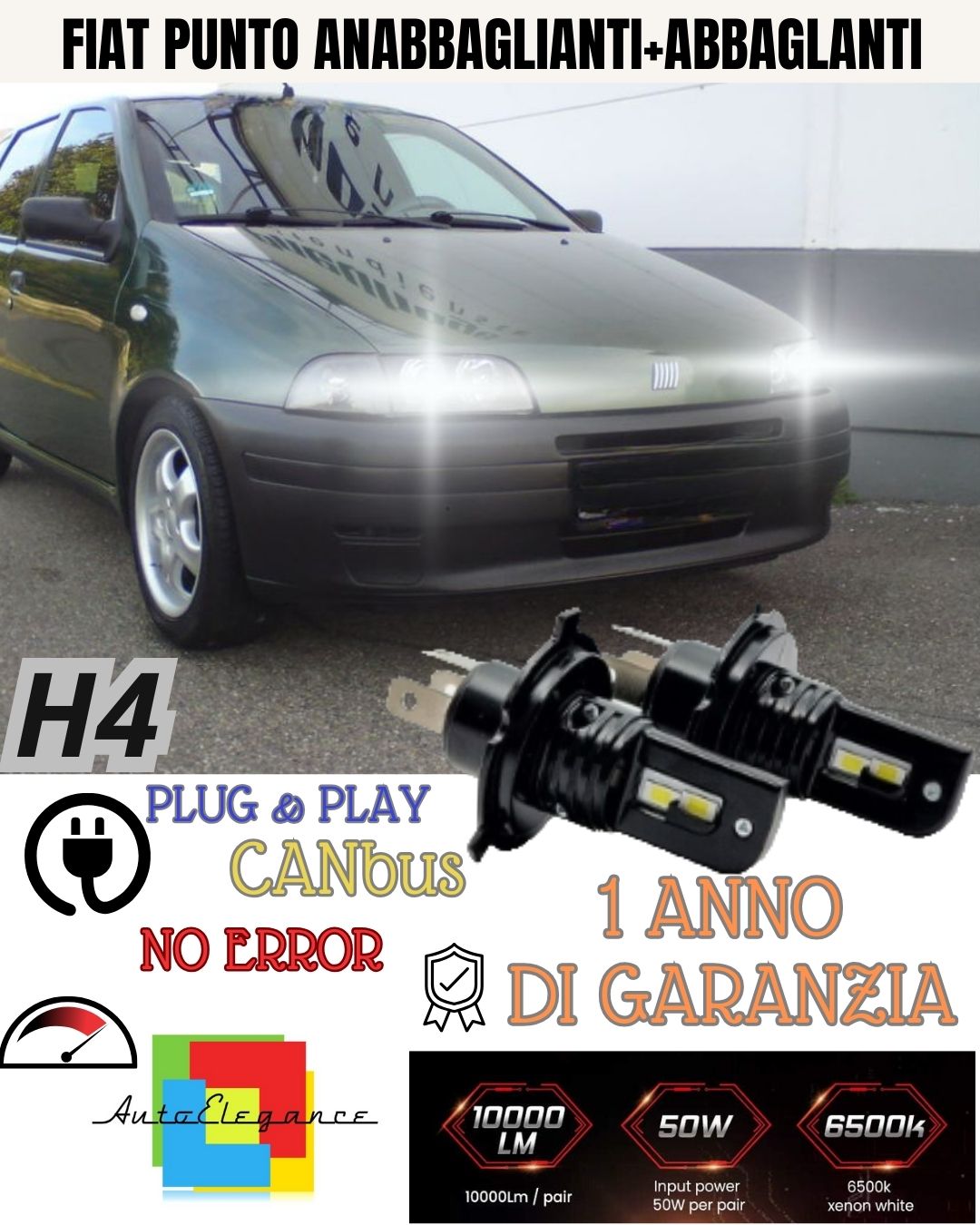 🤩🤩H4 LED KIT FIAT PUNTO 176 LED LAMPS H4 6000K XENON WHITE NO LIGHT FAILURE