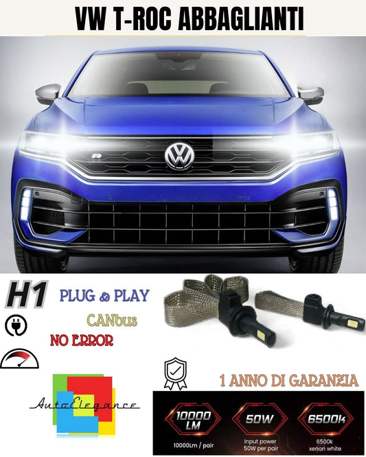 KIT LED H7 VOLKSWAGEN T-ROC T ROC 6000K XENON ABBAGLIANTI 6400 LUMEN NO AVARIA