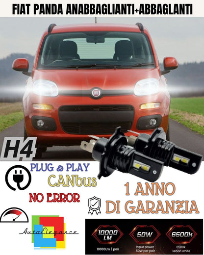 ⭐⭐KIT H4 A LED PER FIAT PANDA 169 LAMPADE LED H4 6000K XENON BIANCO NO AVARIA⭐⭐⭐