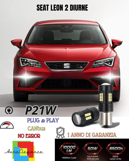 😍😍😍COPPIA LUCI DIURNE DRL 15 LED P21W BA15S CANBUS SEAT LEON 2 6000K NO ERROR
