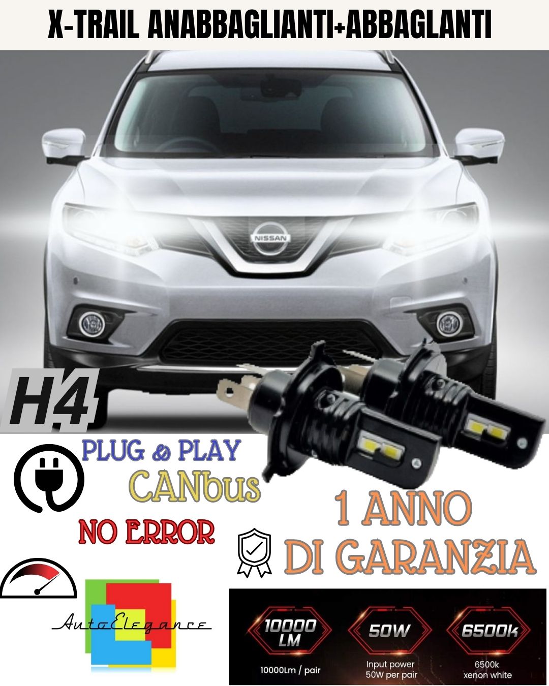 ⭐⭐⭐KIT H4 A LED PER NISSAN X-TRAIL T30 LAMPADE LED H4 6000K XENON 100% NO AVARIA