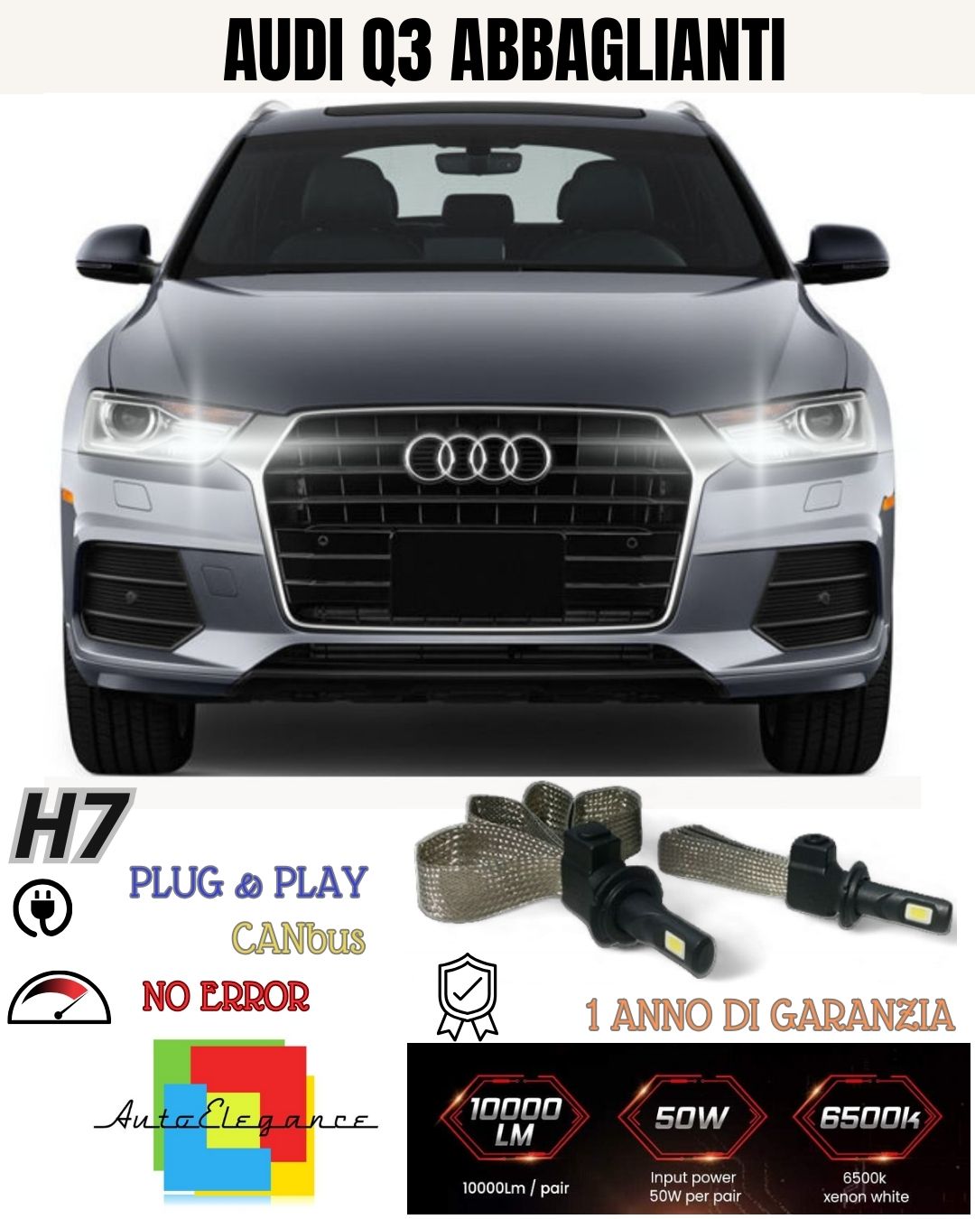 ❤️‍🔥❤️‍KIT LED H7 AUDI Q3 6000K XENON NO AVARIA ABBAGLIANTI 6400 LUMEN NO ERROR