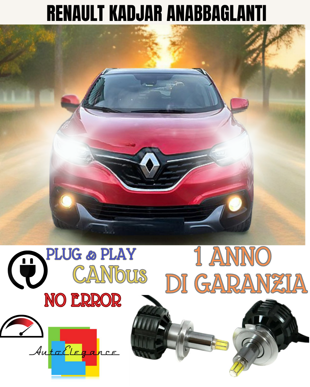 🔥KIT FULL LED ANABBAGLIANTI H7 6000K CANBUS LENTICOLARI 360 RENAULT KADJAR🔥