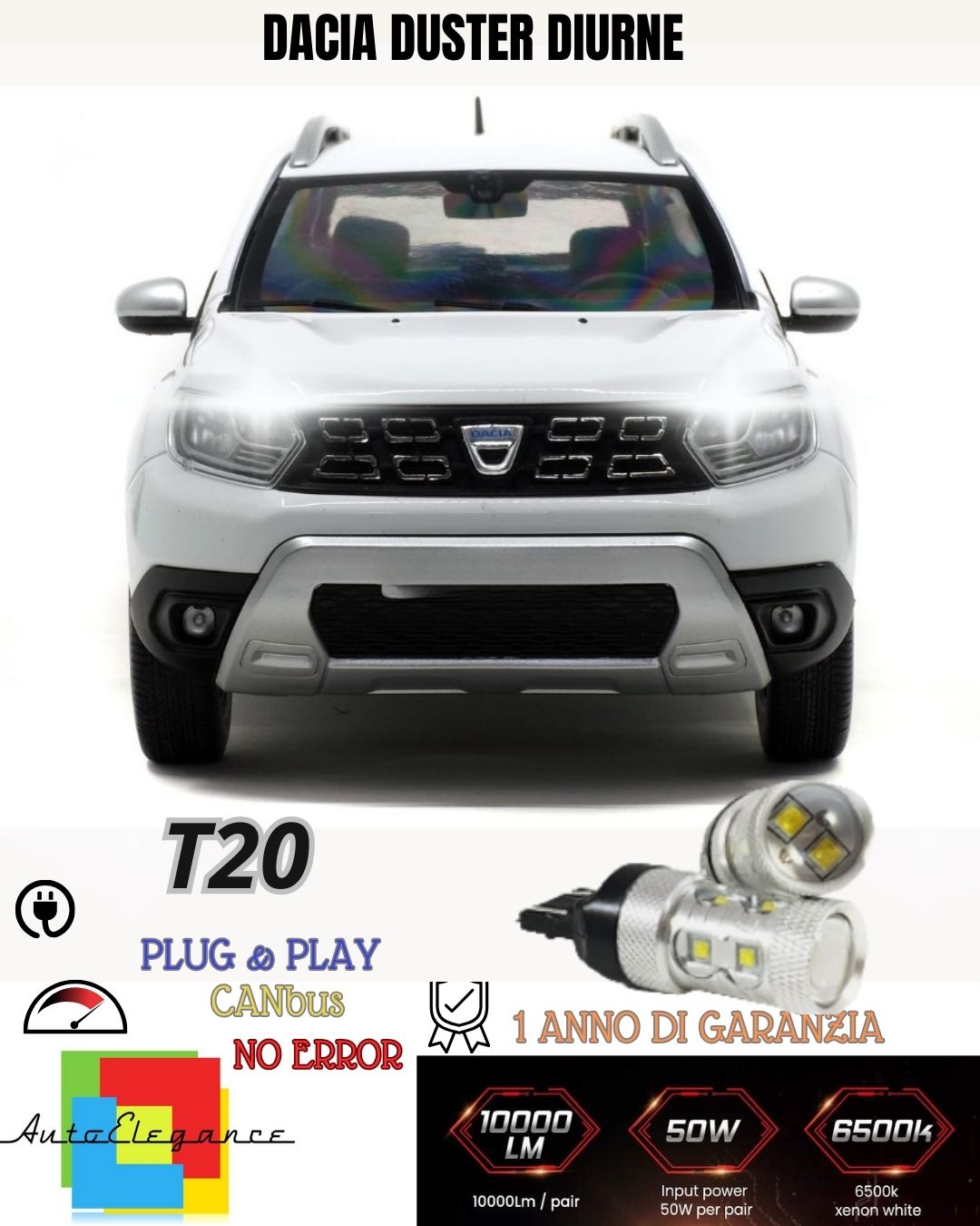 😍PAIR OF DAYTIME LIGHTS DRL LED T20 CANBUS❤️DACIA DUSTER 6000K WHITE 100% NO ERROR