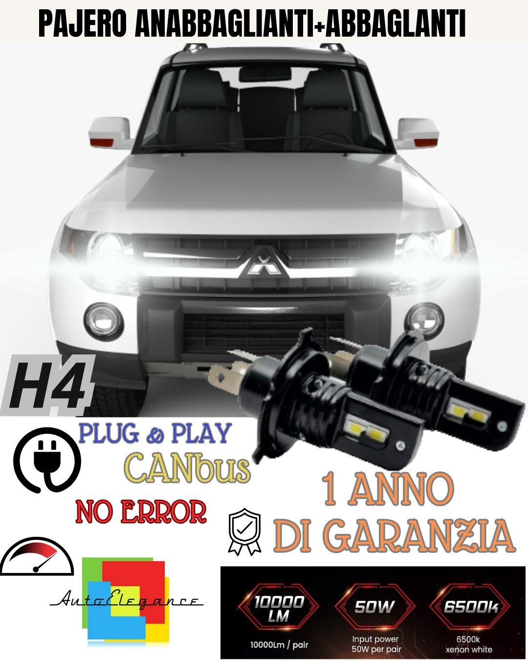 🤩🤩KIT H4 A LED MITSUBISHI PAJERO 3 LAMPADE LED H4 6000K XENON BIANCO NO AVARIA