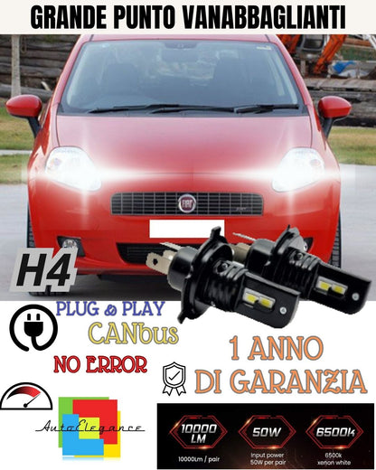 😵KIT H4 A LED PER FIAT GRANDE PUNTO LAMPADE LED H4 6000K XENON BIANCO NO AVARIA