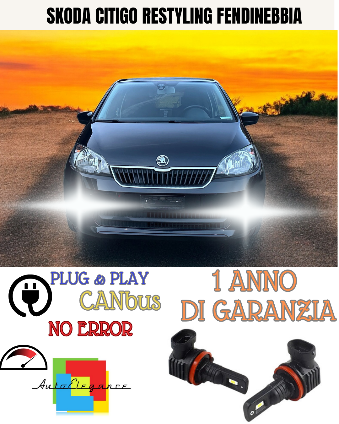 🔥KIT LED H8  SKODA CITIGO RESTYLING 6000K BIANCO FENDINEBBIA 🔥