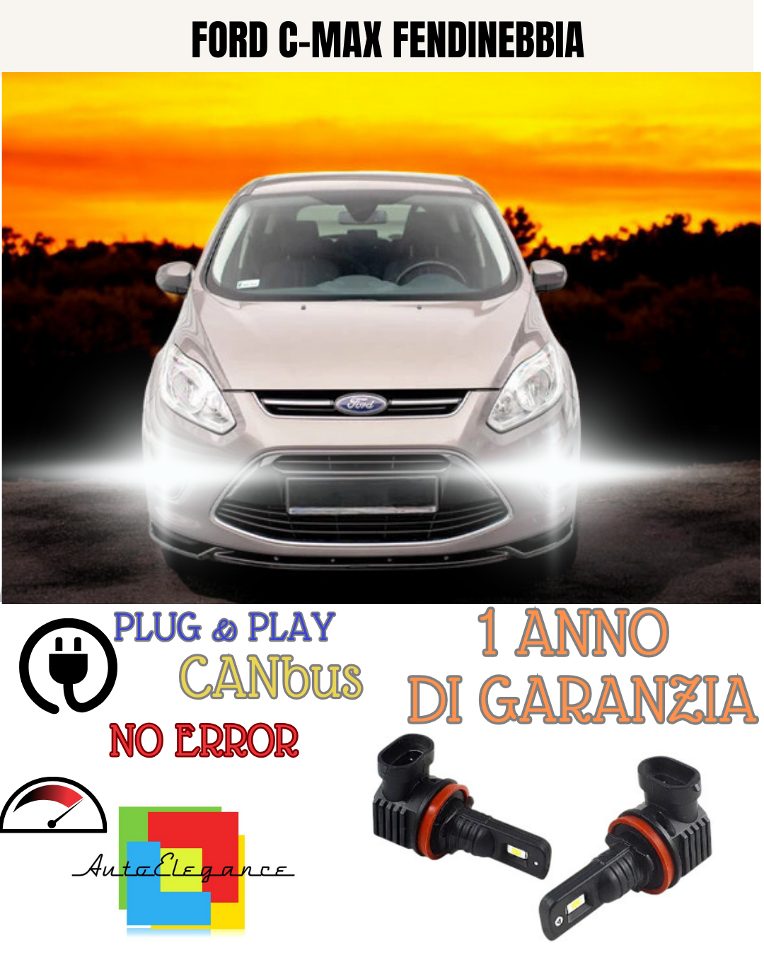 🔥KIT LED  H8 FORD C-MAX  MK1  6000K BIANCO FENDINEBBIA 🔥