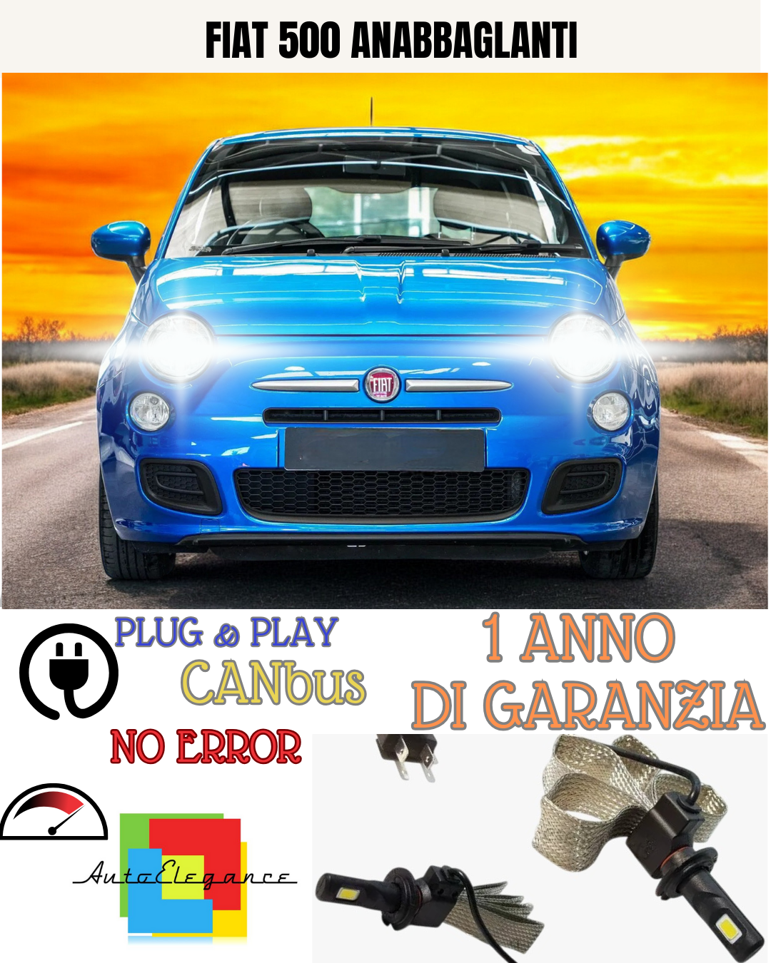 🔥KIT LED H7 FIAT 500 6000K  BIANCO ANABBAGLIANTE 🔥