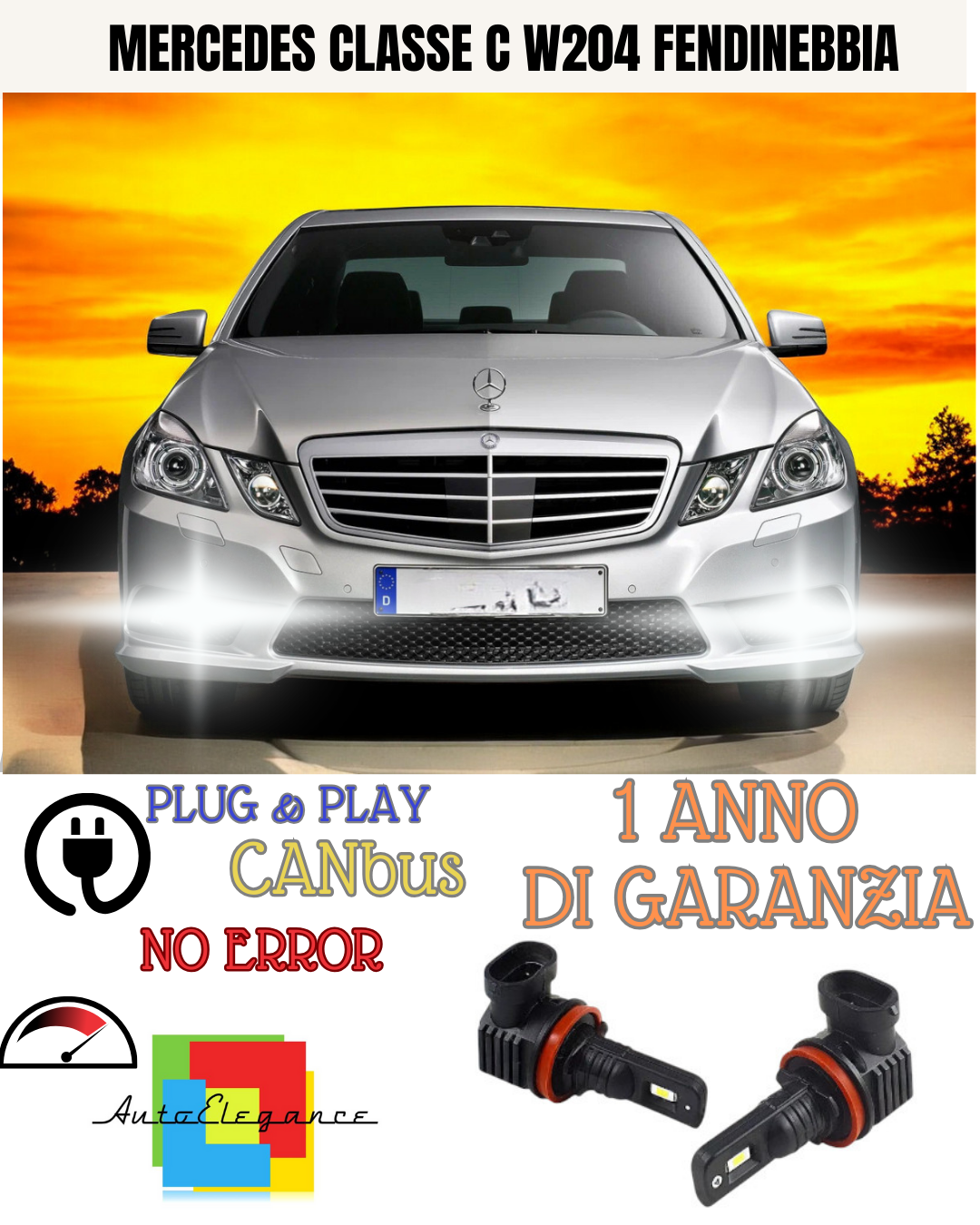 🔥KIT LED H11  MERCEDES CLASSE C W204 6000K BIANCO FENDINEBBIA 🔥