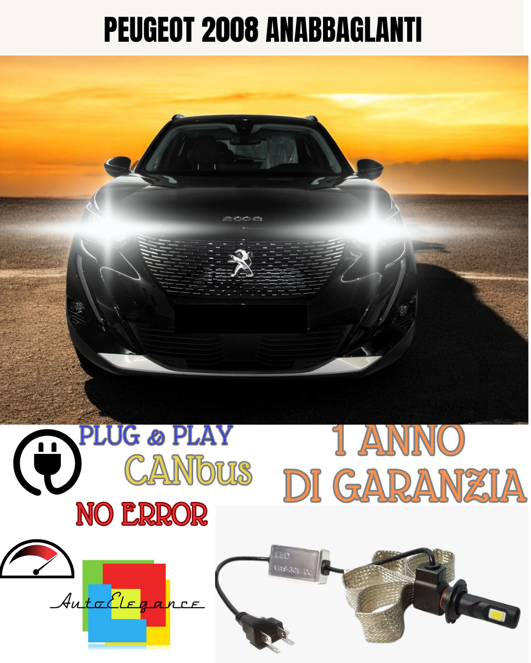 ✨KIT LAMPADE H7 PEUGEOT 2008 6000K  BIANCO ANABBAGLIANTI ✨