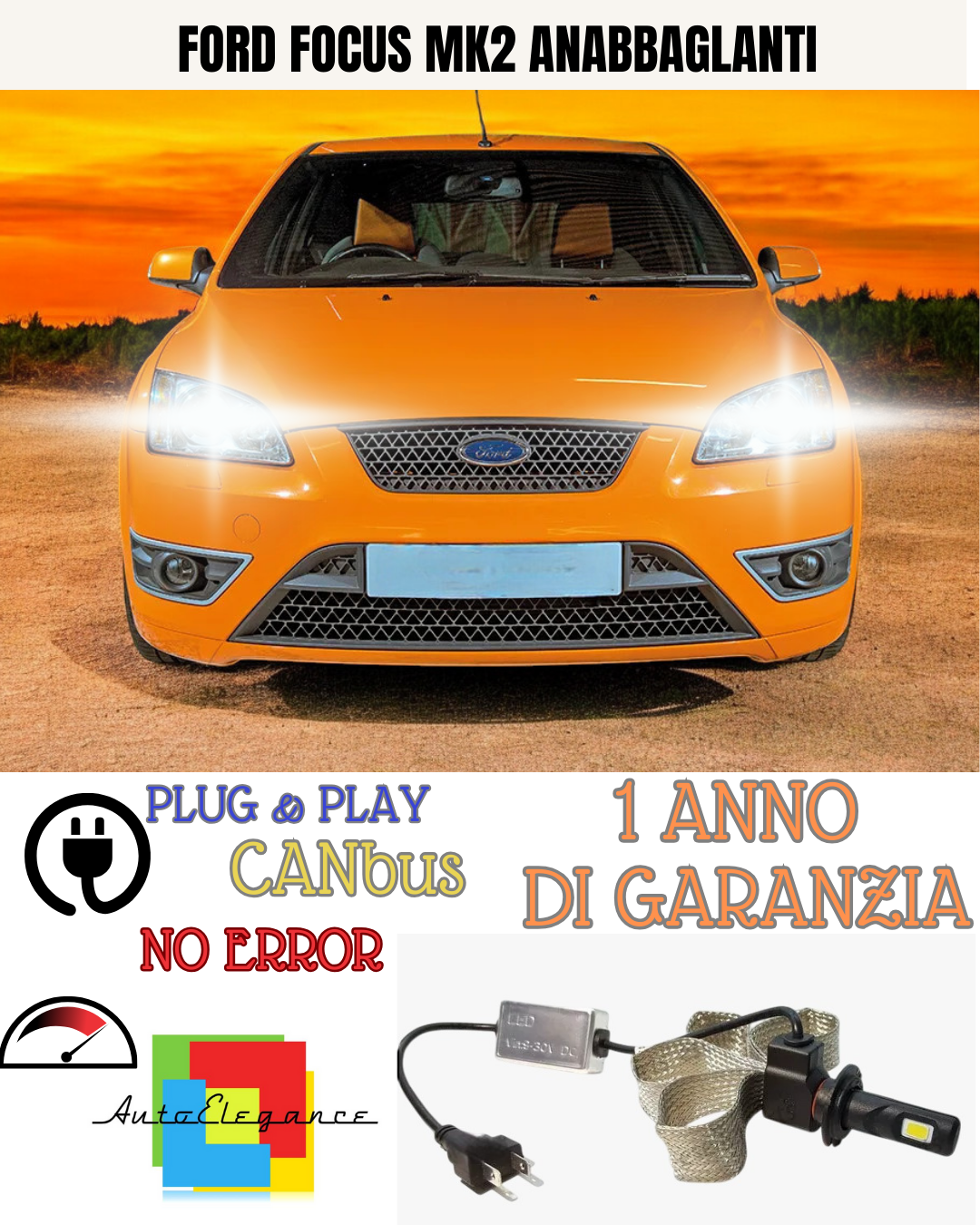 🔥KIT LED FORD FOCUS MK2 H7 6000K BIANCO ANABBAGLIANTI🔥
