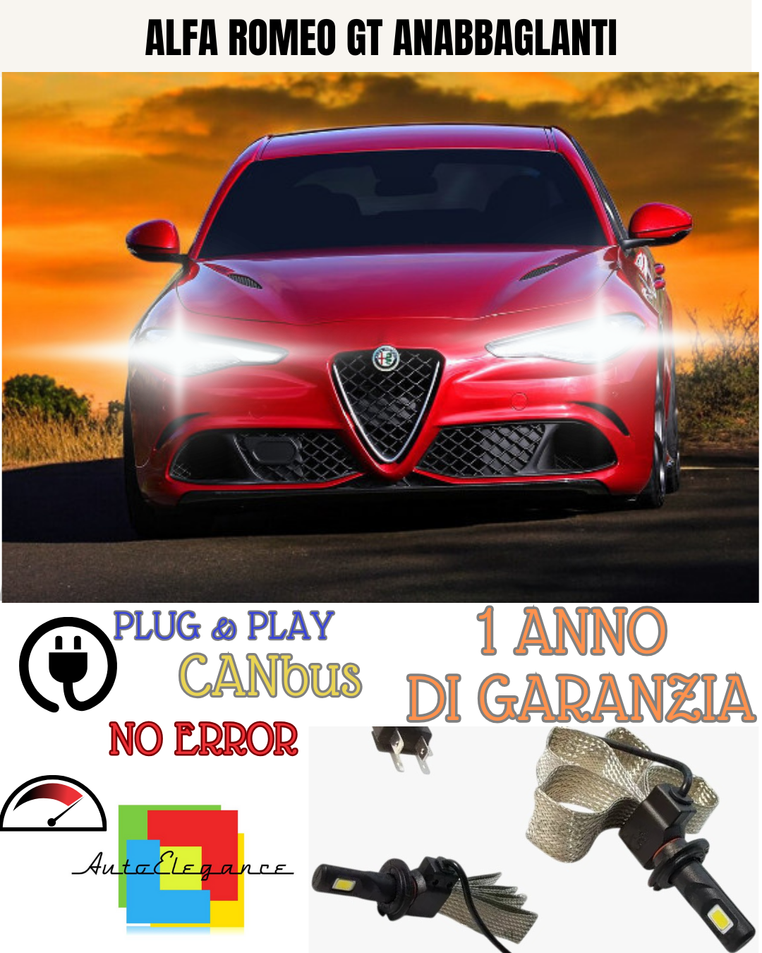 🔥KIT LED H7 ALFA ROMEO GT 6000K  BIANCO ANABBAGLIANTE 🔥