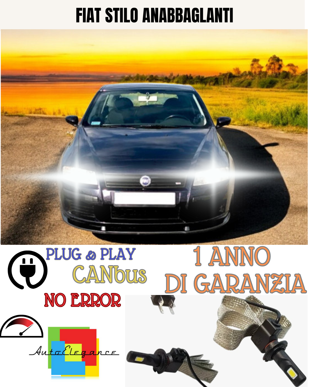 🔥KIT LED H7 FIAT STILO 6000K  BIANCO ANABBAGLIANTE 🔥