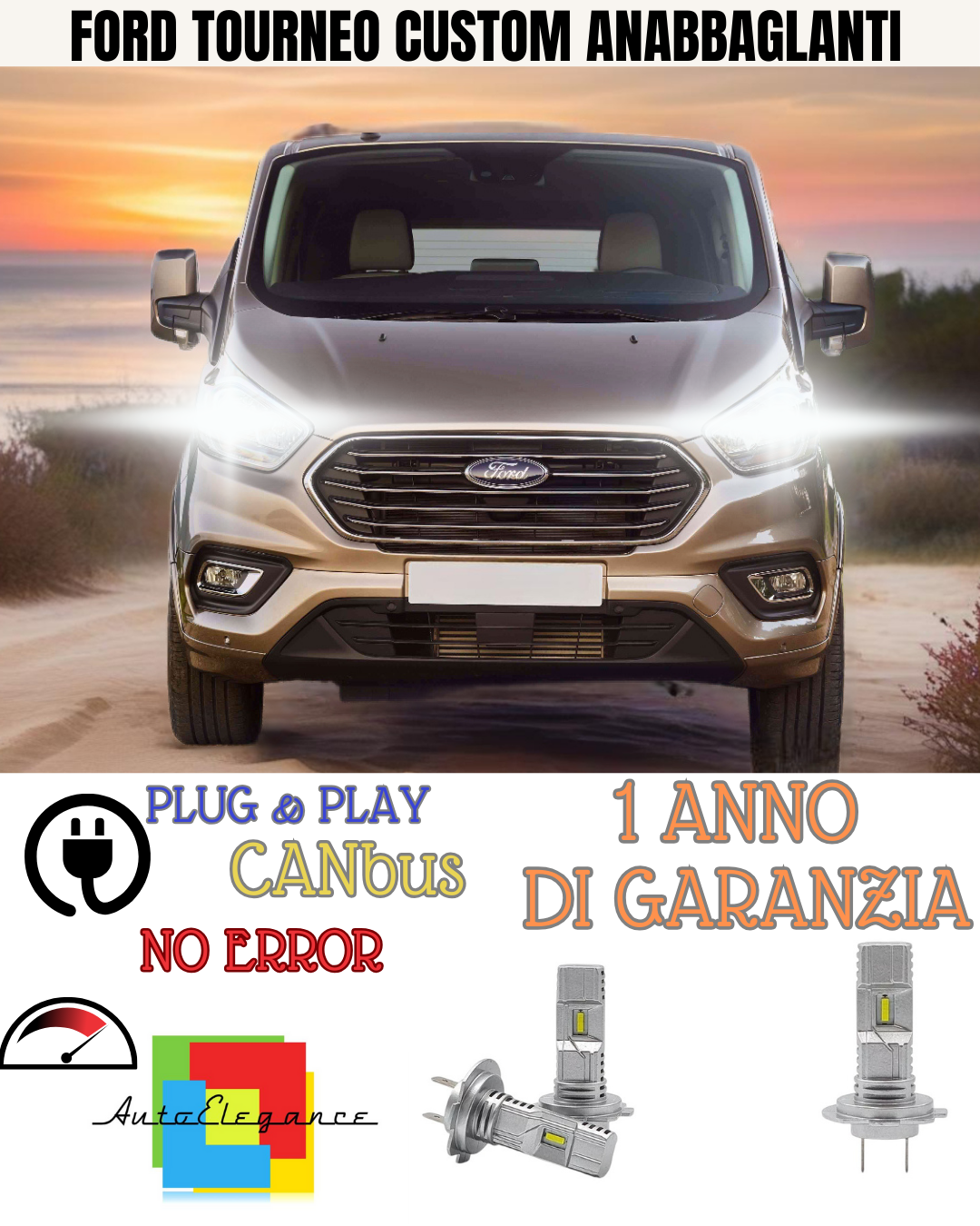 🔥KIT LED FORD TOURNEO CUSTOM  6000K BIANCO ANABBAGLIANTI 🔥