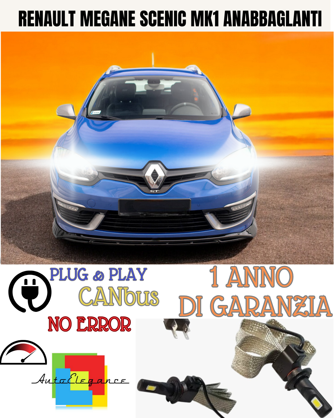 ✨KIT LED H7 RENAULT MEGANE SCENIC MK1 6000K  BIANCO ANABBAGLIANTE ✨