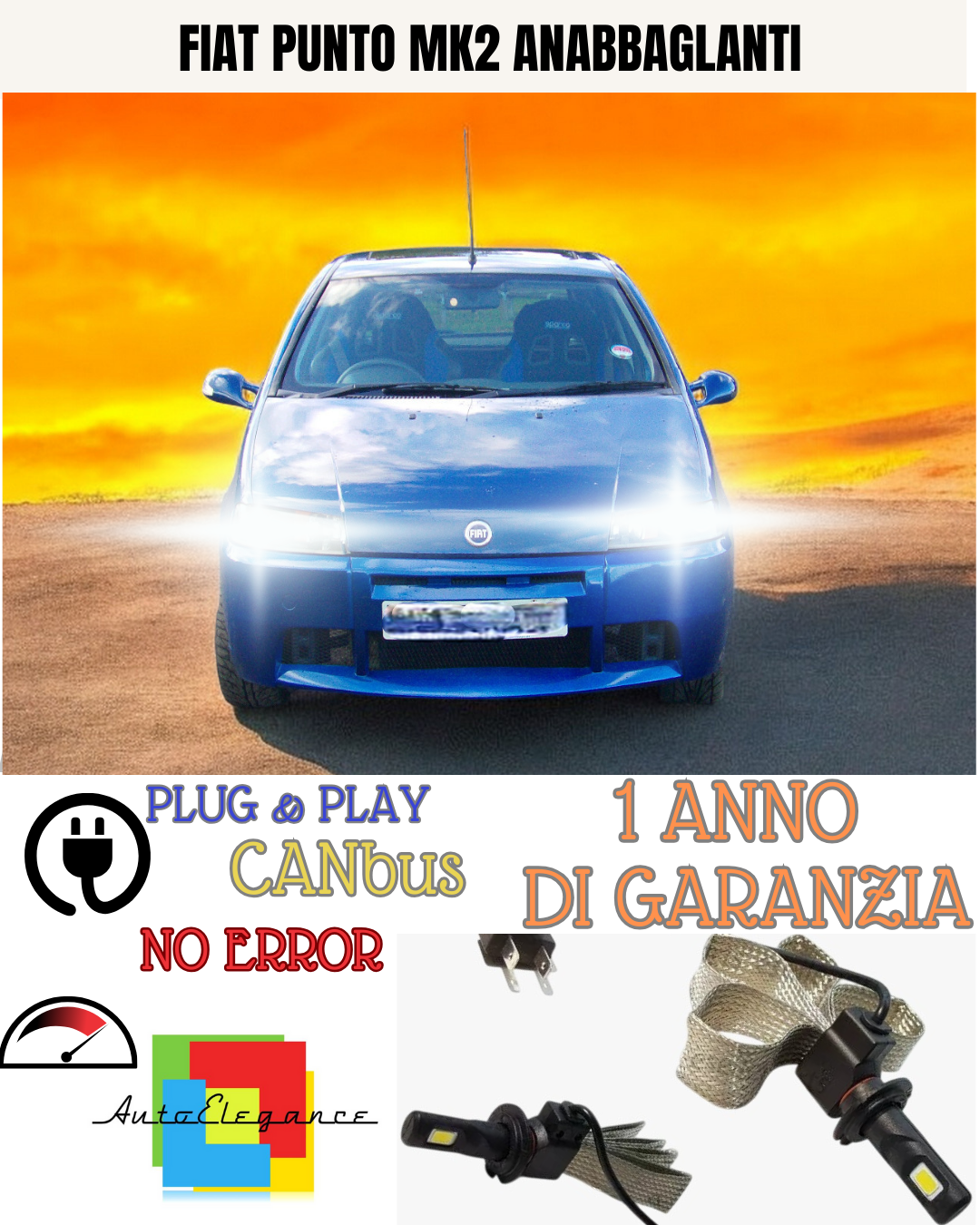🔥KIT LED H7 FIAT PUNTO MK2 6000K  BIANCO ANABBAGLIANTE 🔥