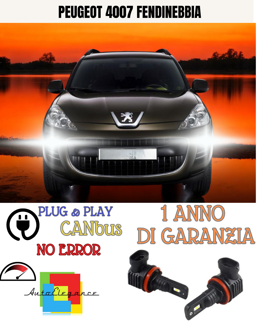 🔥KIT LED H11 PEUGEOT 4007 6000K BIANCO FENDINEBBIA 🔥
