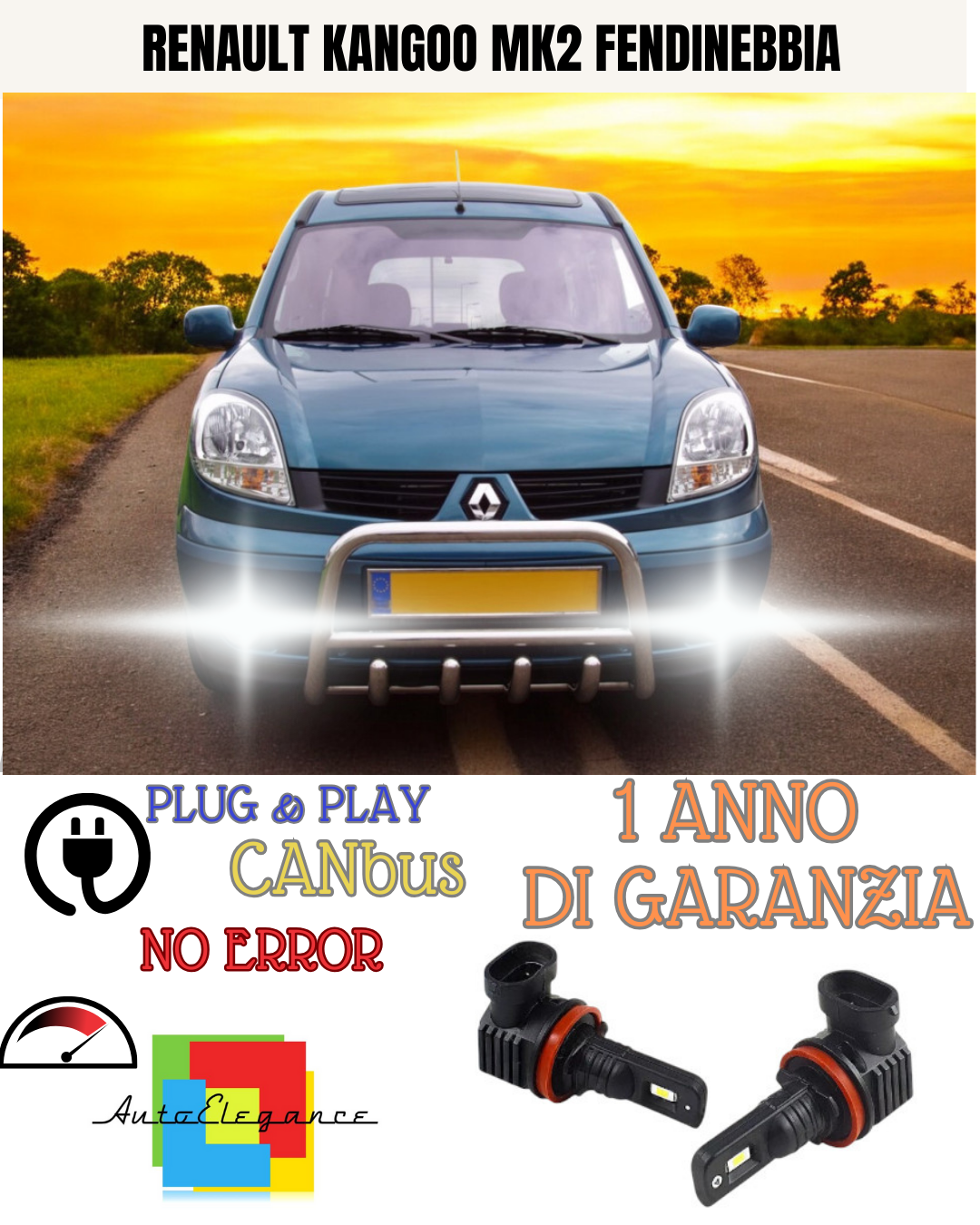 🔥KIT LED H16 RENAULT KANGOO MK2 6000K BIANCO FENDINEBBIA 🔥