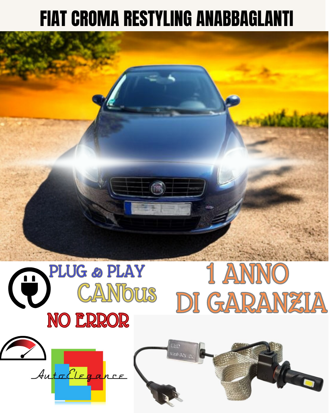 ✨KIT LED H1 FIAT CROMA RESTYLING 6000K  BIANCO ANABBAGLIANTE ✨