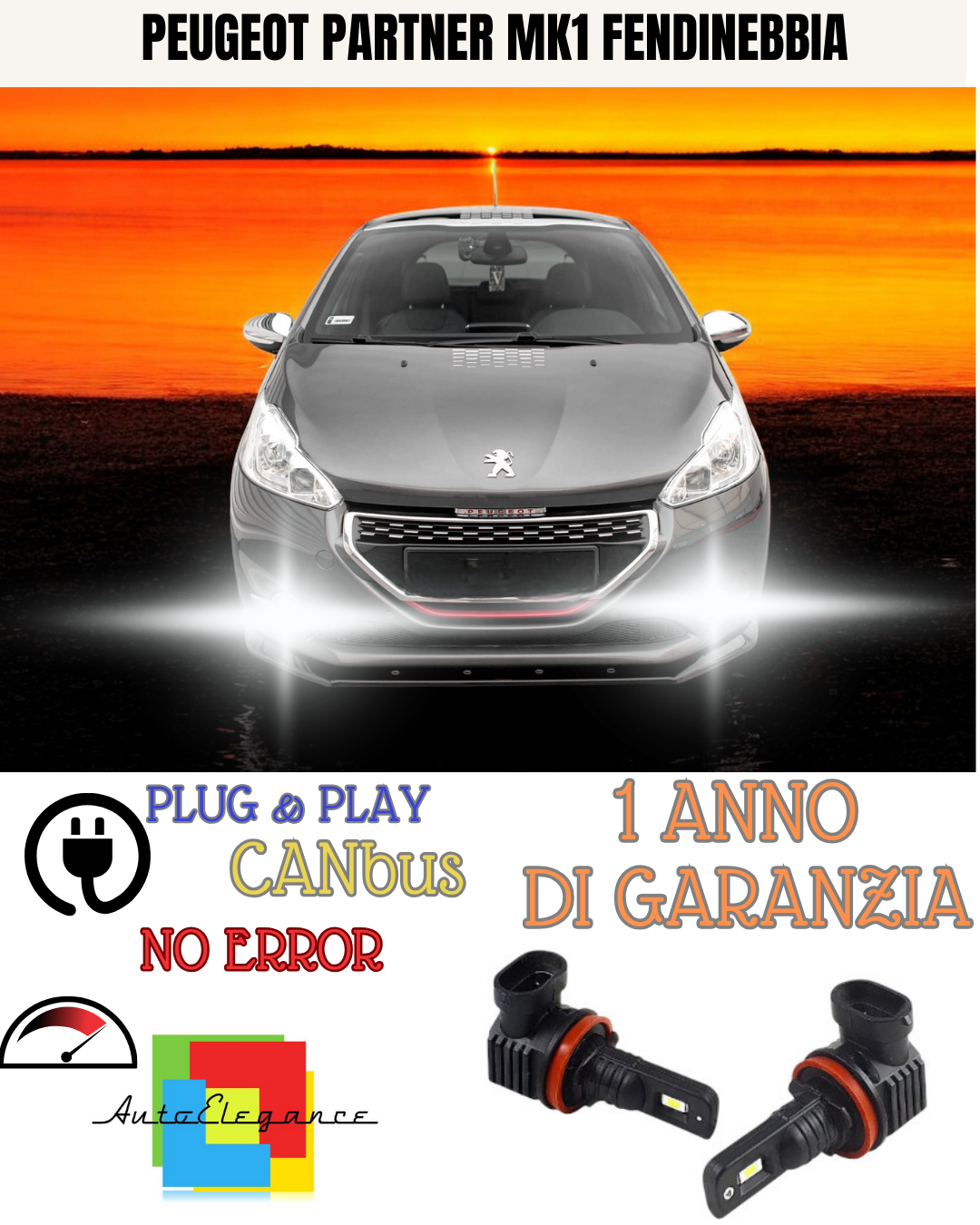 🔥KIT LED H11 PEUGEOT PARTNER MK1 6000K BIANCO FENDINEBBIA 🔥