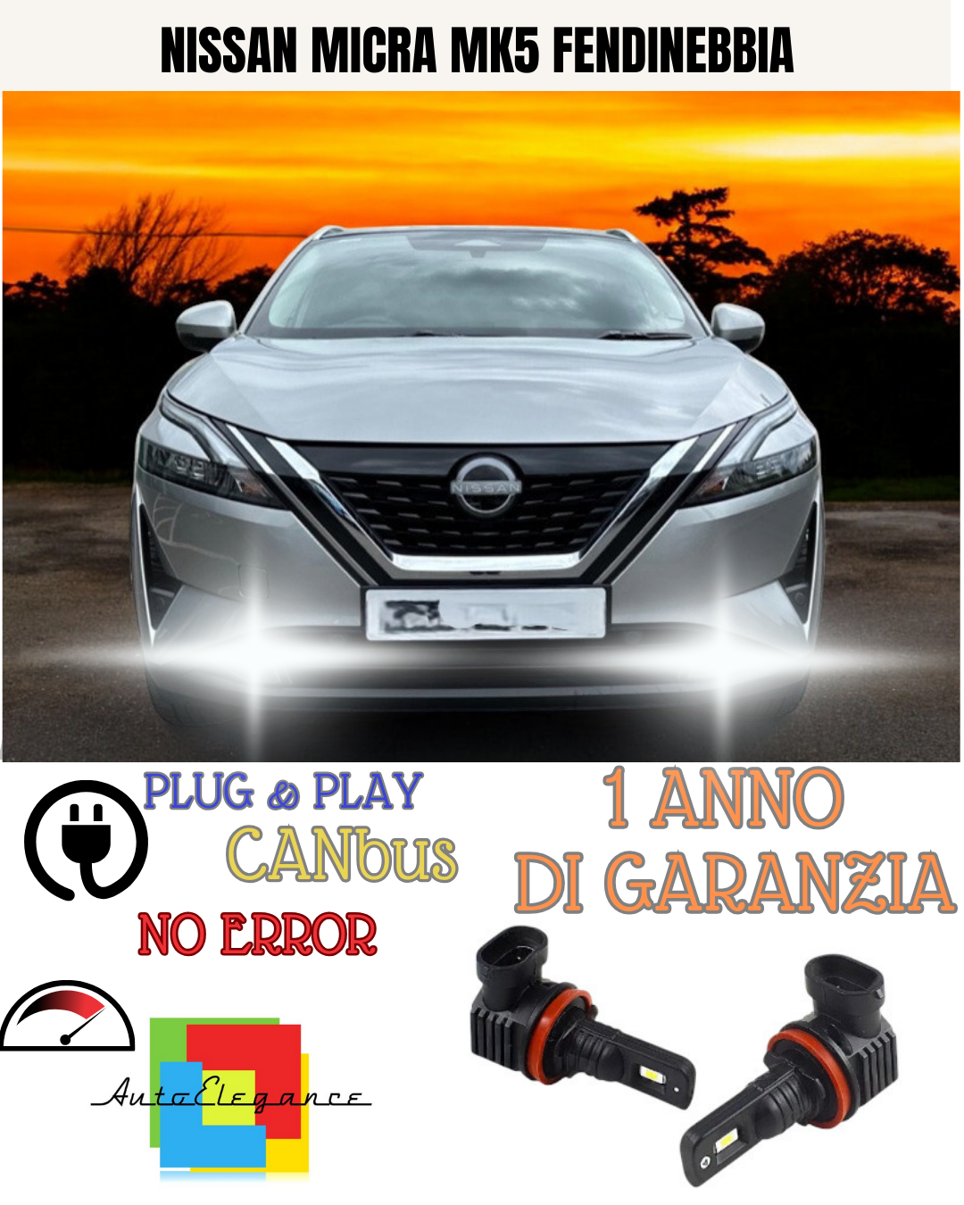 🔥KIT LED H8 NISSAN MICRA MK5 6000K BIANCO FENDINEBBIA 🔥