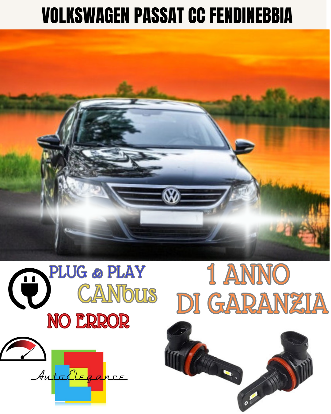 🔥KIT LED H11 VOLKSWAGEN PASSAT CC 6000K BIANCO FENDINEBBIA 🔥