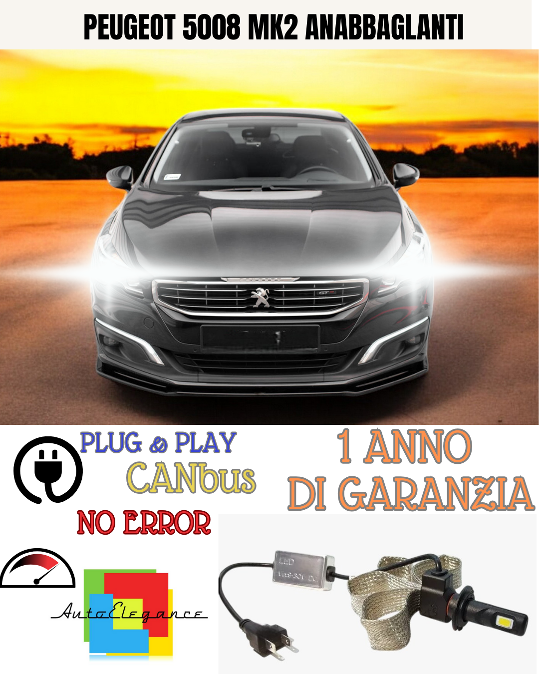 🔥KIT LED  PEUGEOT 5008 MK2 H7 6000K  BIANCO ANABBAGLIANTI🔥
