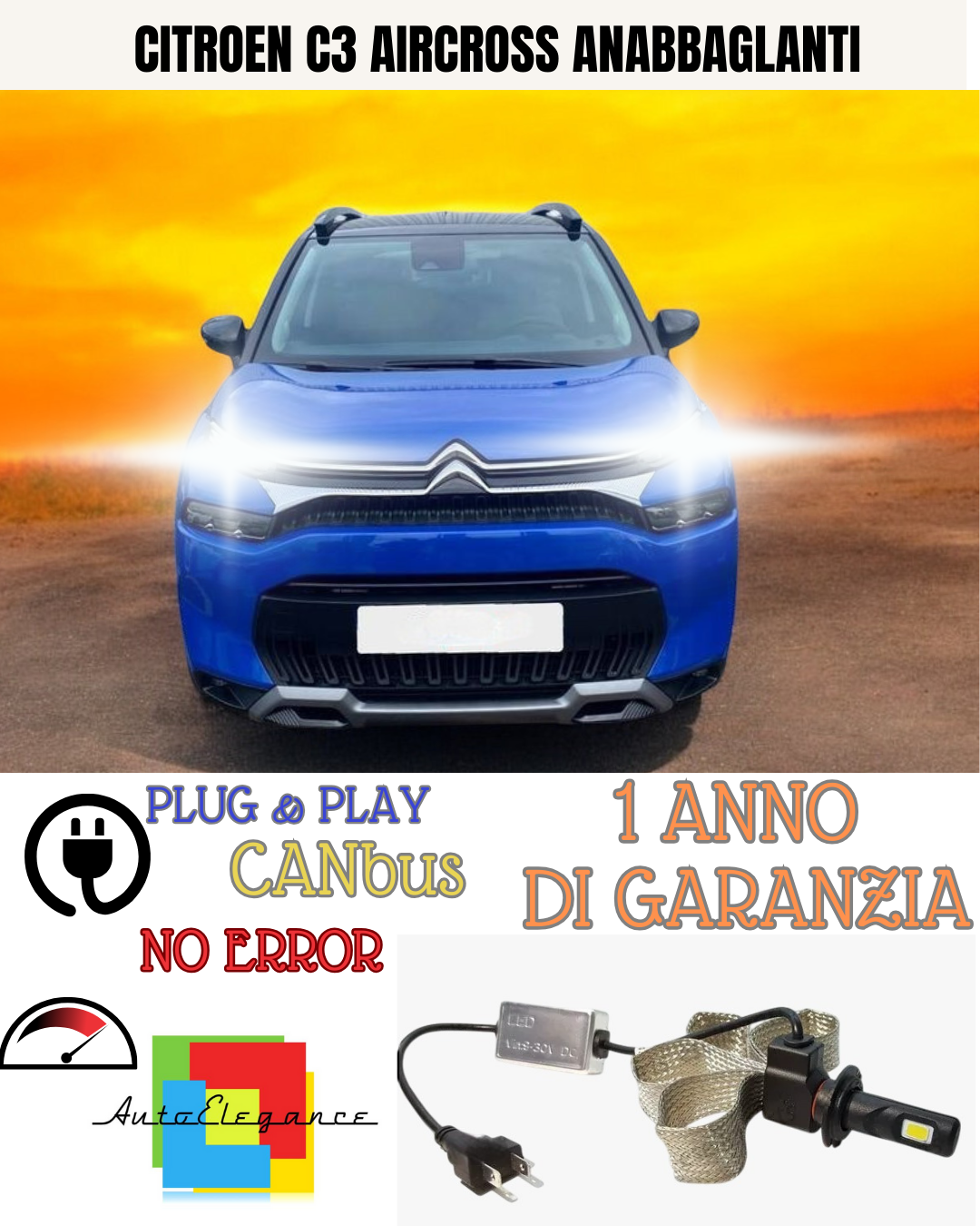 🔥KIT LED CITROEN C3 AIRCROSS  H7 6000K  BIANCO ANABBAGLIANTI🔥