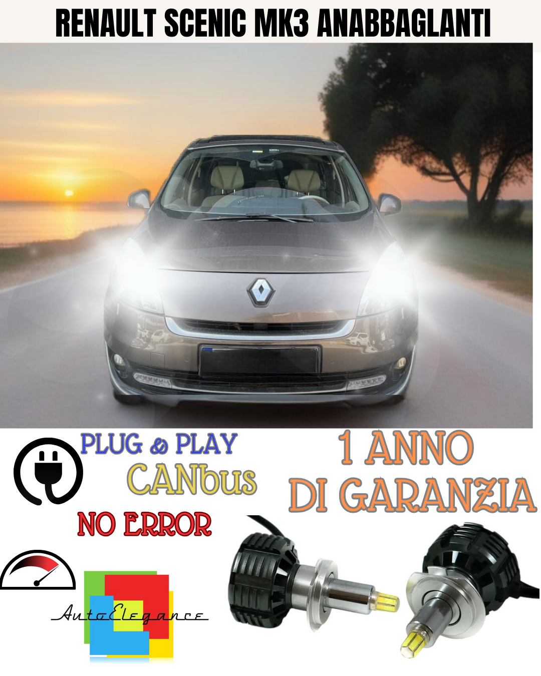 🔥KIT FULL LED ANABBAGLIANTI H7 6000K CANBUS LENTICOLARI 360 RENAULT SCENIC MK3