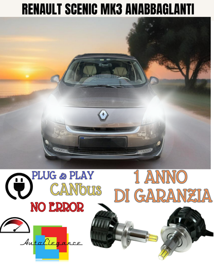 🔥KIT FULL LED ANABBAGLIANTI H7 6000K CANBUS LENTICOLARI 360 RENAULT SCENIC MK3