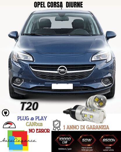 ❤️‍COPPIA LUCI DIURNE DRL LED T20 CANBUS OPEL CORSA D 6000K BIANCO 100% NO ERROR