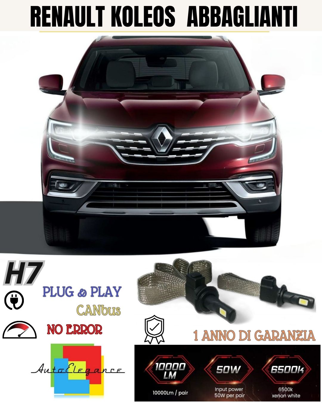 ❤️‍🔥❤️‍🔥KIT LED H7 RENAULT KOLEOS 6000K XENON NO AVARIA ABBAGLIANTI 6400 LUMEN