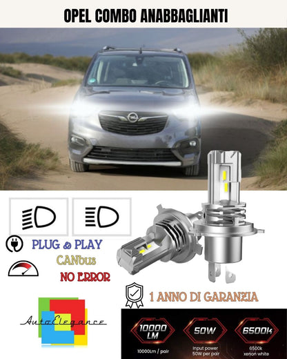 OPEL COMBO F H7 LED KIT 6000K WHITE 6000 LUMEN CANBUS LOW BEAM 