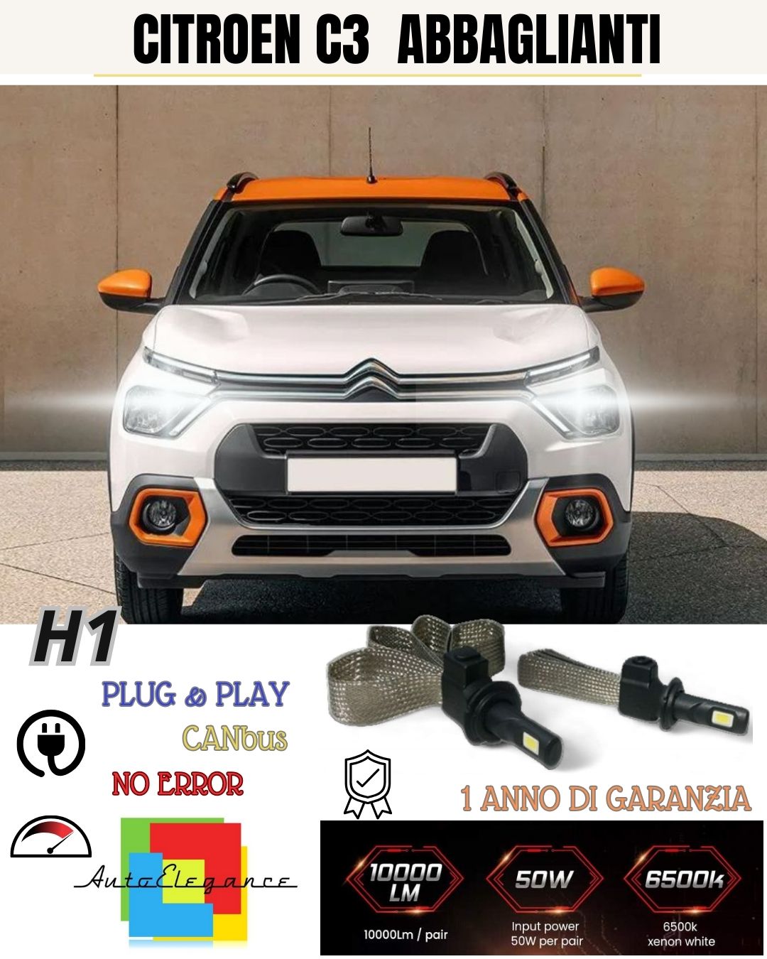 ❤️‍🔥❤️‍🔥❤️‍🔥KIT LED H1 CITROEN C3 MK2 6000K NO AVARIA ABBAGLIANTI 6400 LUMEN