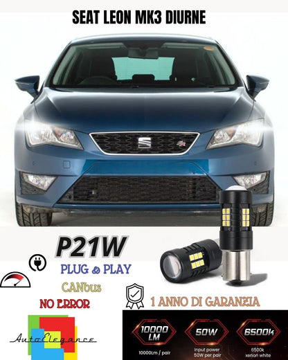 ❤️❤️COPPIA LUCI DIURNE DRL 15 LED P21W BA15S CANBUS SEAT LEON MK3 6000K NO ERROR