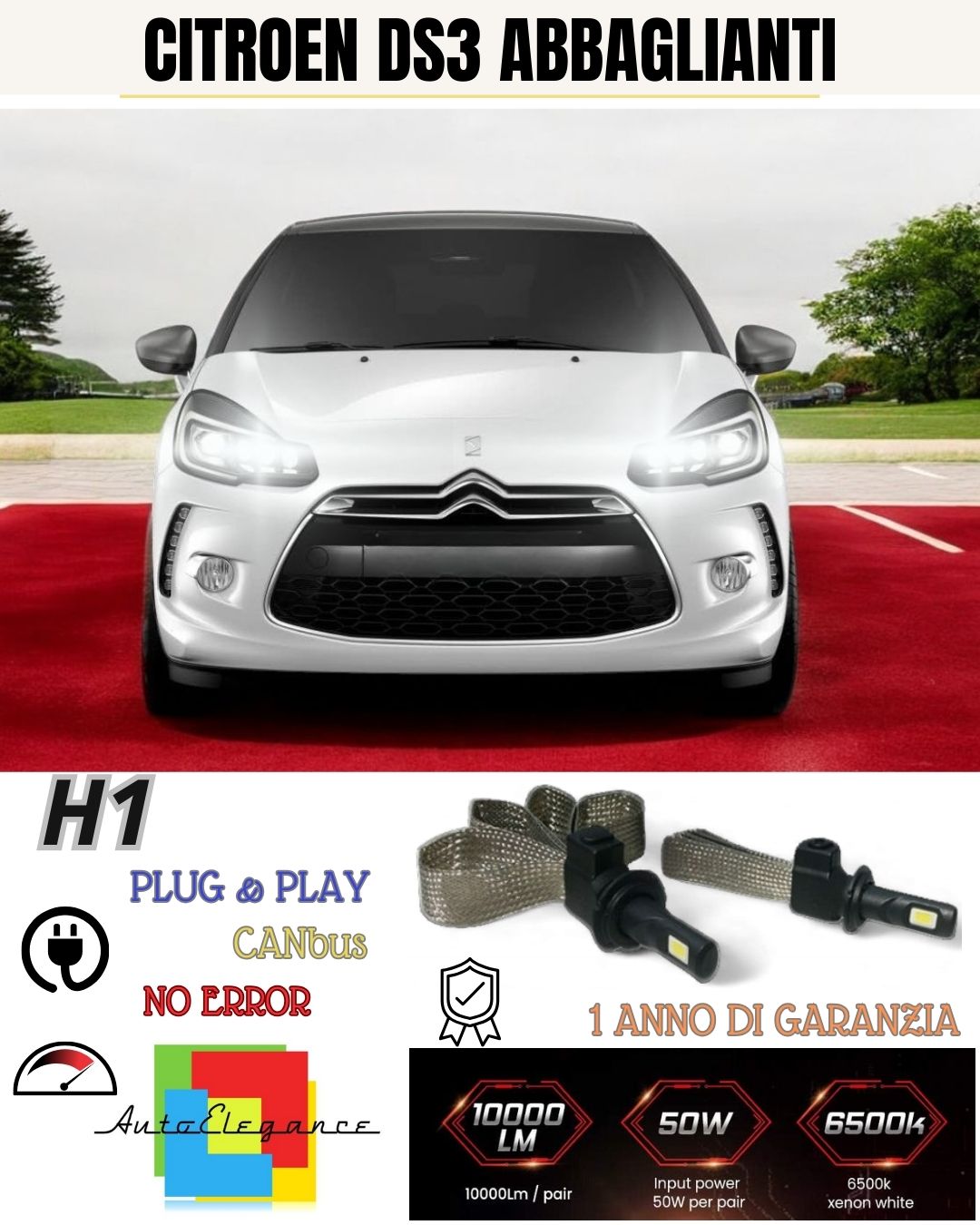 ❤️‍🔥❤️KIT LED H1 CITROEN DS3 6000K NO AVARIA ABBAGLIANTI 6400 LUMEN LUCE BIANCA