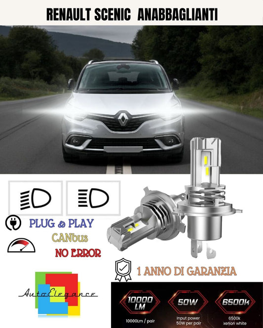 KIT H7 LED CANBUS ANABBAGLIANTI RENAULT SCENIC 4 + PORTALAMPADE 6000K NO ERROR