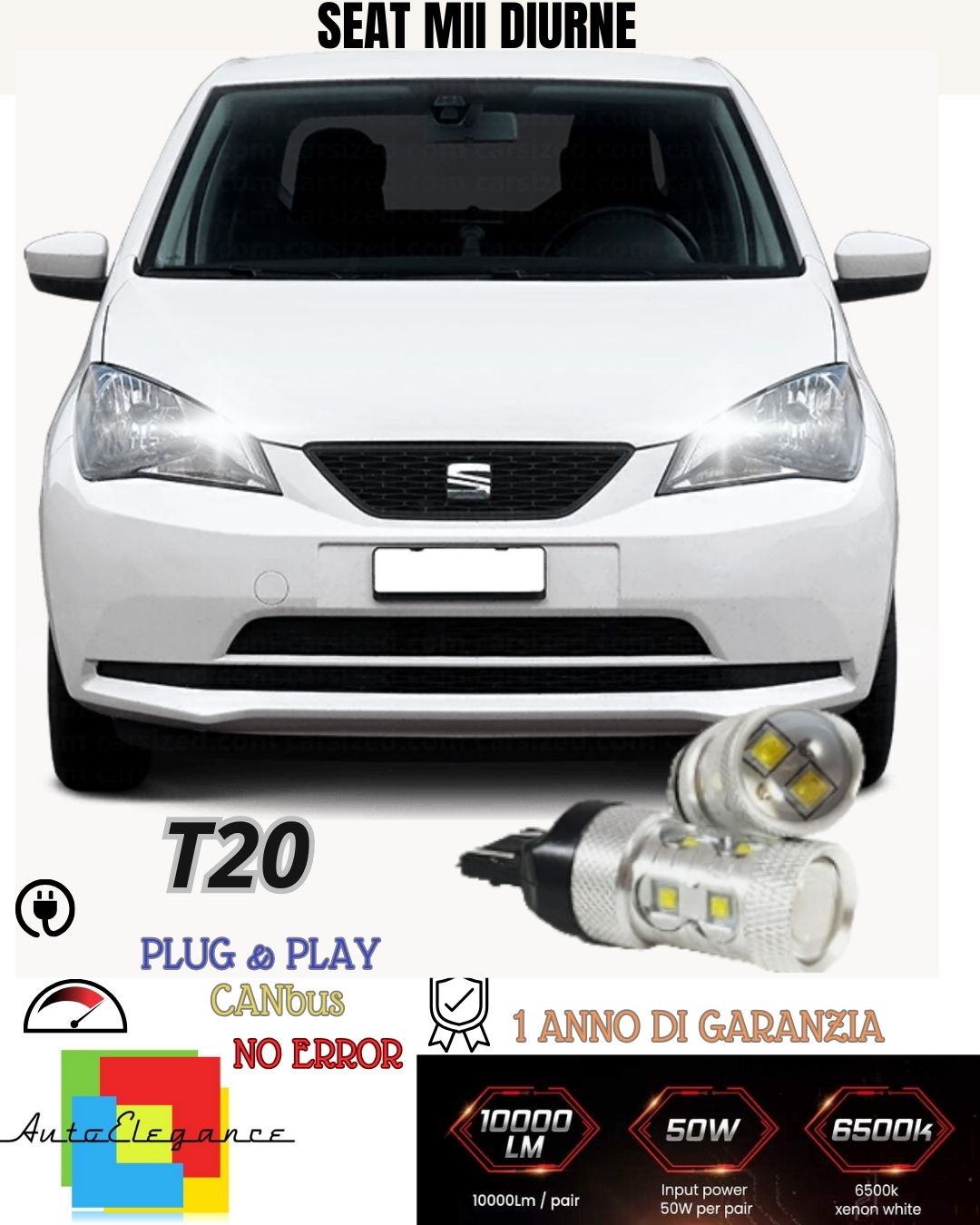 ❤️‍🔥COPPIA LUCI DIURNE DRL LED T20 CANBUS❤️‍SEAT MII 6000K BIANCO 100% NO ERROR