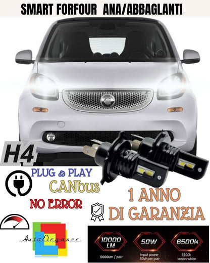 🤩🤩KIT H4 A LED SMART FORFOUR 453 LAMPADE LED H4 6000K XENON BIANCO NO AVARIA🤩