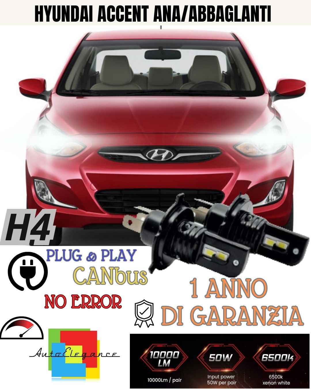 KIT H4 A LED PER HYUNDAI ACCENT MK1 LAMPADE LED H4 6000K XENON BIANCO NO AVARIA