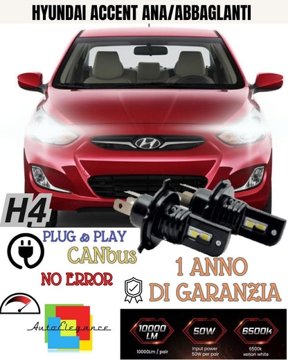 KIT H4 A LED PER HYUNDAI ACCENT MK2 LAMPADE LED H4 6000K XENON BIANCO NO AVARIA
