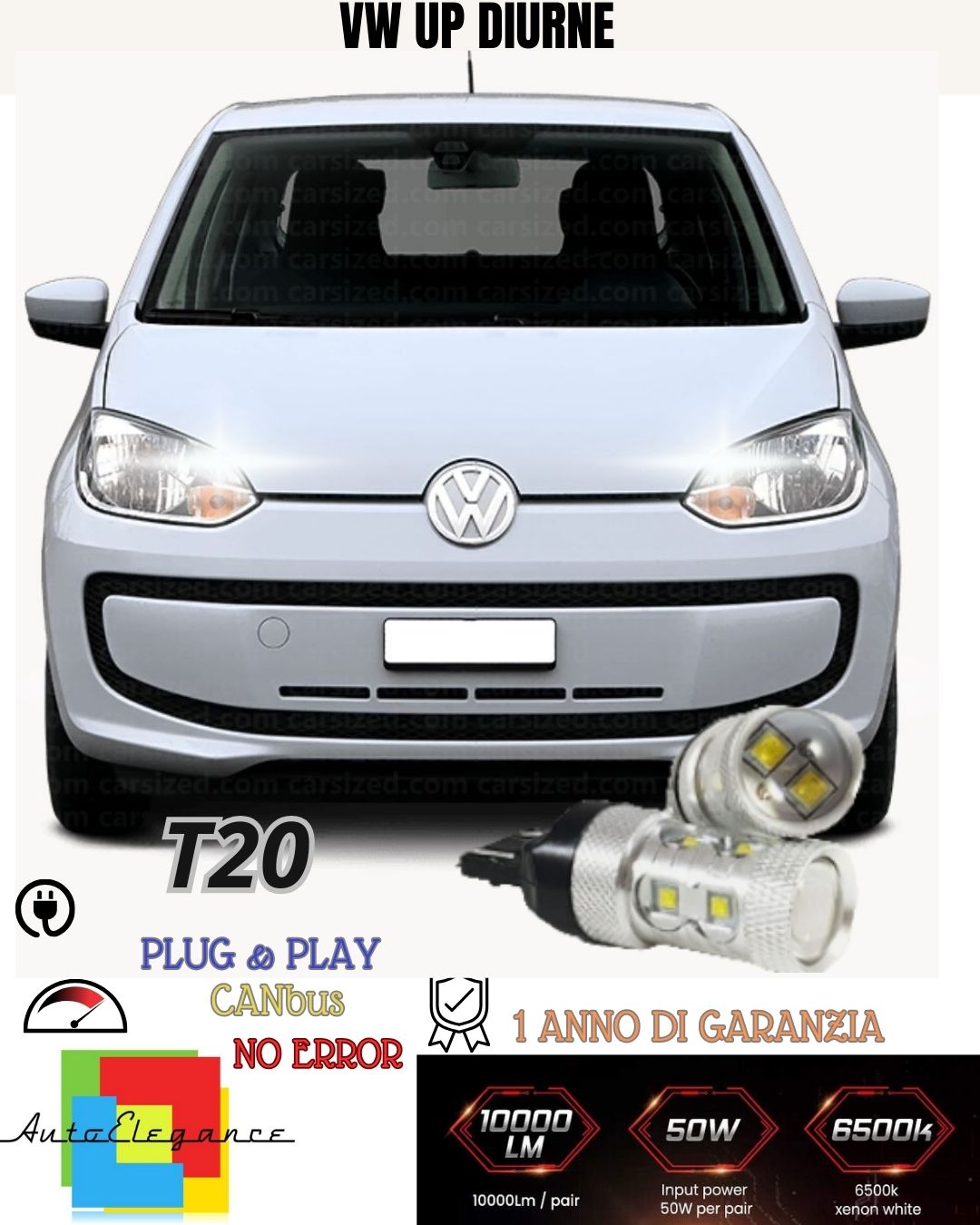 ❤️‍🔥❤️‍🔥COPPIA LUCI DIURNE DRL LED T20 CANBUS VW UP 6000K BIANCO 100% NO ERROR