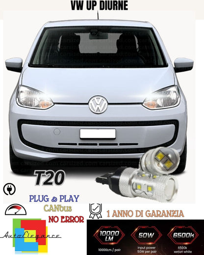 ❤️‍🔥❤️‍🔥COPPIA LUCI DIURNE DRL LED T20 CANBUS VW UP 6000K BIANCO 100% NO ERROR