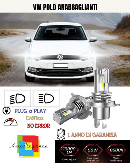 KIT LED H7 PER VW POLO 9N RESTYLING 6000K BIANCO 6000 LUMEN CANBUS ANABBAGLIANTI