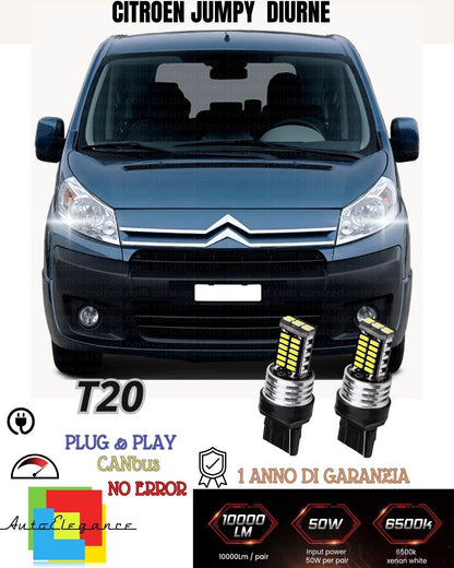 😍COPPIA LUCI DIURNE DRL 15 LED T20 CANBUS CITROEN JUMPY 6000K BIANCO NO AVARIA